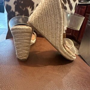 Steve Madden Beige Espadrille Wedge Sandals with Clear Straps
